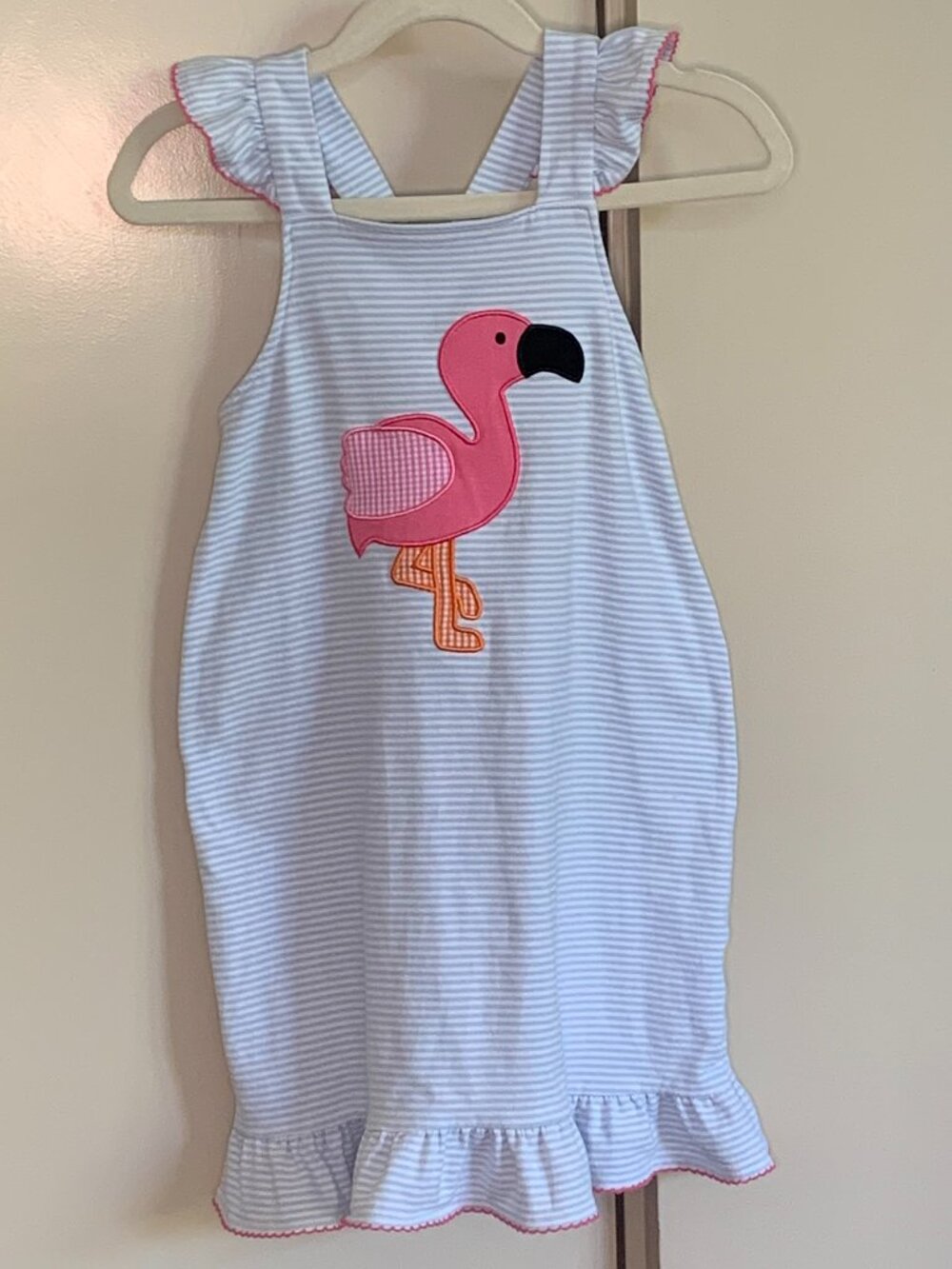 Stitchy Fish Girls Blue White Stripe Flamingo Dress Size 5